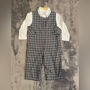 Strasburg Green and Red Plaid Overalls with White Shirt